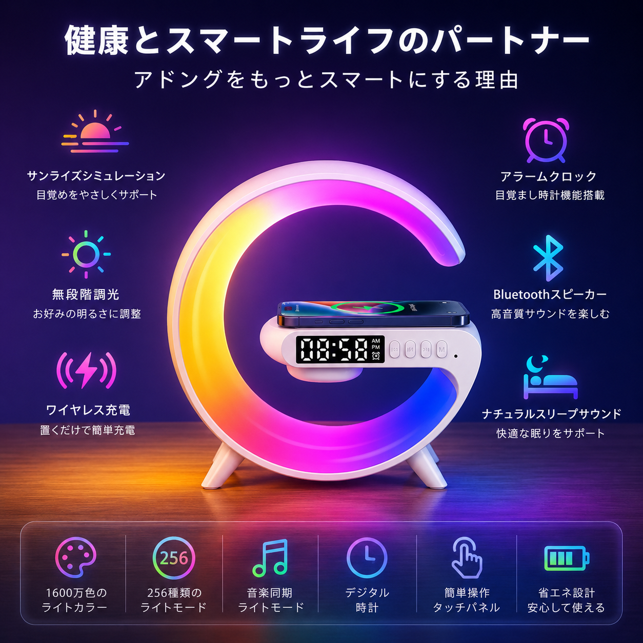 AuraGlow™ 多機能スマートスピーカーライト
